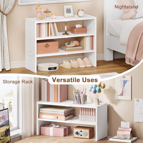 Hoctieon 3-Tier Expandable Shoe Shelf, Adjustable Shoe Shelf Storage Organizer, Stackable Iron Wood Combination Free Standing Shoe Rack for Entryway, Closet, Doorway, White - size: 1 Pack(3-Tier)