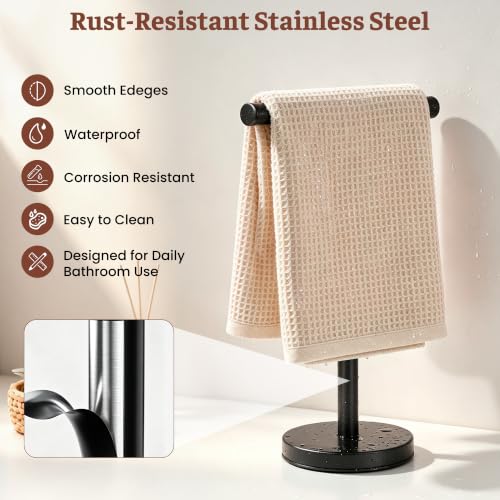 T-Shape Bath Hand Towel Holder Standing, Black, 1 Pack | Weighted Stainless Steel Base Helps Prevent Tipping While The Open T-Shape Keeps Towels Dry on Bathroom Countertops - color: Black-1 Pack