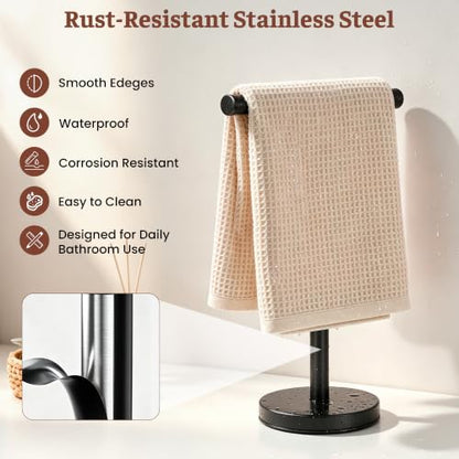 T-Shape Bath Hand Towel Holder Standing, Black, 2 Pack | Weighted Stainless Steel Base Helps Prevent Tipping While The Open T-Shape Keeps Towels Dry on Bathroom Countertops - color: Black-2 Pack