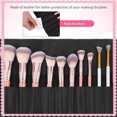 Makeup Brush Holder Travel Makeup Brush Bag Make Up Brushes Roll Organizer with Belt Strap Cosmetic Pouch Case for Women