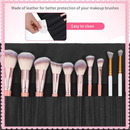 Makeup Brush Holder Travel Makeup Brush Bag Make Up Brushes Roll Organizer with Belt Strap Cosmetic Pouch Case for Women