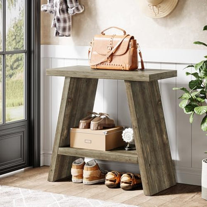 Solid Wood End Table for Living Room, Narrow Small Side Table with 2-Tier Storage, Farmhouse Bedside Nightstand for Bedroom, Small Places, Washed Brown (1PCS) - color: Washed Brown