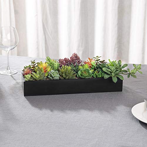MyGift Artificial Succulent Centerpiece,15.75 Inch Faux Succulents Arrangement Plants in Sleek Black Wooden Rectangular Planter Box - color: Sleek Black Wood