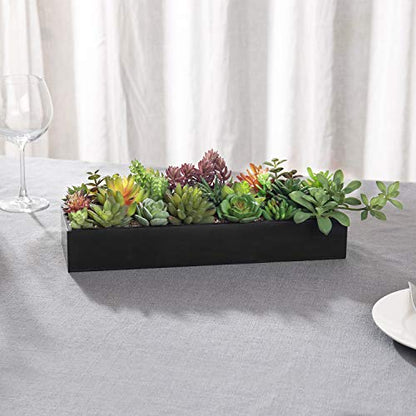 MyGift Artificial Succulent Centerpiece,15.75 Inch Faux Succulents Arrangement Plants in Sleek Black Wooden Rectangular Planter Box - color: Sleek Black Wood