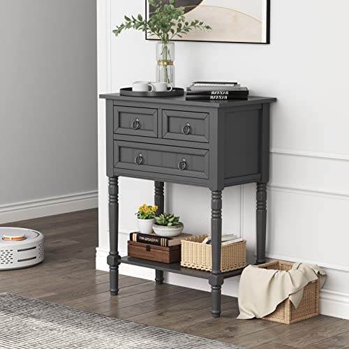GIANTEX Console Table with 3 Drawers, 24" Rustic Entryway Table with Storage, Open Bottom Shelf, Compact Hallway Table, Small Sofa Side Table for Living Room, Bedroom, Narrow Entry Table, Gray - color: Grey