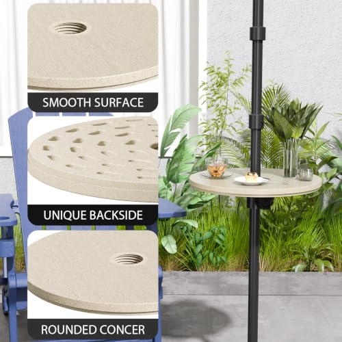 Patio Umbrella Table Tray with 1.5" Hole, Plastic Outdoor Side Table with Adjustable Knob, All-Weather, for Poolside, Backyard, Deck, 2pcs, Beige