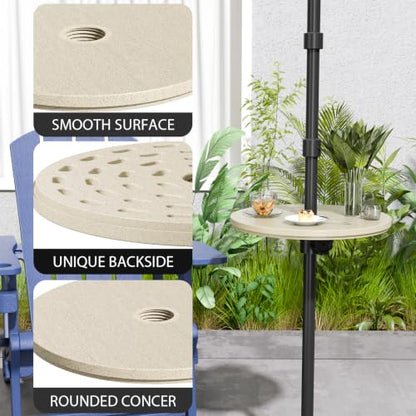 Patio Umbrella Table Tray with 1.5" Hole, Plastic Outdoor Side Table with Adjustable Knob, All-Weather, for Poolside, Backyard, Deck, 2pcs, Beige