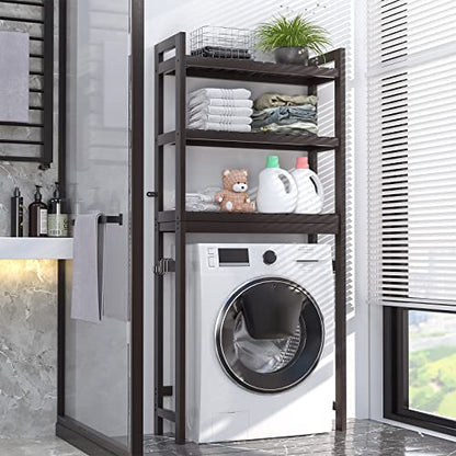 Homykic Over The Toilet Storage, Bamboo 3-Tier Over-The-Toilet Space Saver Organizer Rack, Stable Freestanding Above Toilet Stand with 3 Hooks for Bathroom, Restroom, Laundry, Espresso - color: Espresso