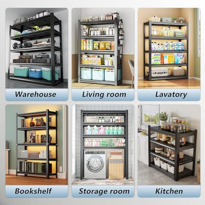 16" D Metal Garage Shelving, 45" W Standing Heavy Duty Storage Shelves, 4 Tier Adjustable Steel Storage Racks for Basement, Industrial, Shop, Pantry, Warehouse, Kitchen, Black - size: 4 Tier 45.3" W x 15.8" D x 54.3" H