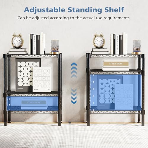 NEWBULIG 3-Tier Metal Wire Storage Shelves, Adjustable Heavy Duty Steel Shelving Unit, Freestanding Storage Rack Organizer for Kitchen, Pantry, Garage, Bathroom, 23.2" W x 13.4" D x 30.3" H, Black - size: 23.2" W x 13.4" D x 30.3" H