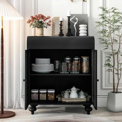 Accent Cabinet with Embossed Pattern, 2-Door Steel Sideboard Buffet Cabinet for Living Room Dining Room Entryway, Storage Cabinet with Shelves