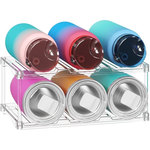 Lifewit Stackable Bottle Storage Organizer, Clear Freestanding Wine Holder for Cabinet, Large Slot Water Bottle Tumbler Cup Organizer for Pantry, Plastic Wine Rack for Fridge Cellar, 2Tier Hold 6 - size: 2 Tier-6 Bottle