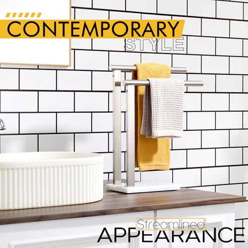 KOKOSIRI Hand Towel Holders Standing Towel Bars 2-Tier with Marble Base for Bathroom Vanity Countertop, Brushed Stainless Steel 15.7'' Height THS0007-BR - color: Brushed Nickel, size: 2-Bar