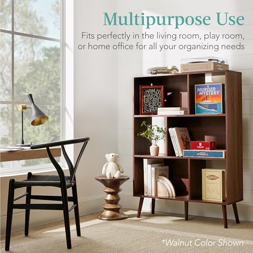 Best Choice Products 3-Tier Mid-Century Modern Wooden Bookcase, 6-Cube Organizer for Nursery, Kids Room, Living Room, w/Removable Back Panels, Pine Legs - Brown - color: Brown