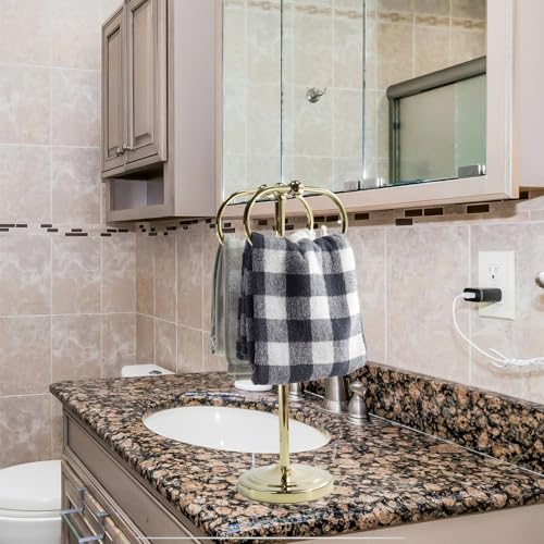 17 Inch Stainless Steel Hand Towel Holder Double Stand Hand Towel Ring for Washcloths or dishcloths Non-Slip Base Free Standing Towel Rack for Bathroom Kitchen (Gold) - color: Gold