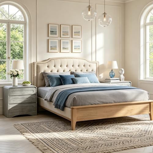 32" Large Nightstand, 3 Drawer Nightstand with Spacious Drawers | Pre-Installed Slides, Wood Bedside Table, Modern End Table, Curved Night stand for Bedroom Sofa Couch Office, Grey - color: Grey, size: 3 Drawer