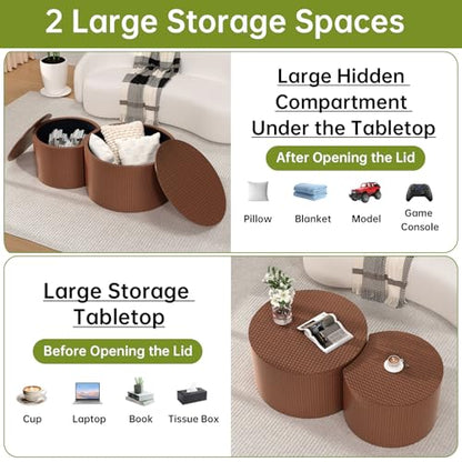 Round Nesting Coffee Table Set of 2 Modern Round Walnut Coffee Table Small Circular End Table Side Table Coffee Tables Circle Nested Coffee Tables for Living Room (Brown A Large) - color: Brown a Large