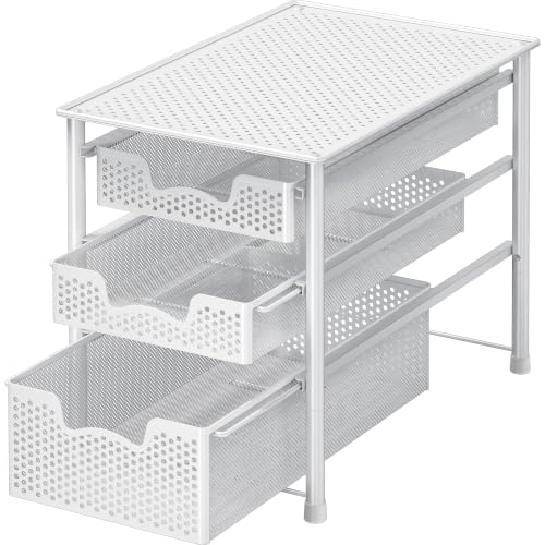 Simple Houseware 3 Tier White Alloy Steel Sliding Basket Organizer Drawer Cabinet | 3 Tier White Alloy Steel Sliding Basket Organizer Drawer Cabinet - color: White, size: 3-Tier