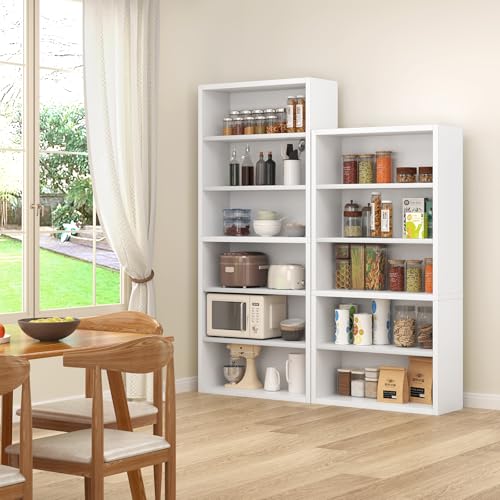 furtble 5 Tier Bookshelf with Open Storage Shelf, 60 Inch Tall Wooden Bookcase, Sturdy Modern Display Storage Shelf for Living Room, Home Office, Study, White - size: 5-Tier-30.7W