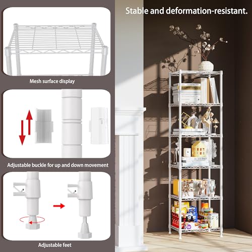 REGILLER 6 Wire Shelving Steel Storage Rack Adjustable Unit Shelves for Laundry Bathroom Kitchen Pantry Closet (16.7L x 11.9W x 64H, White) - color: White