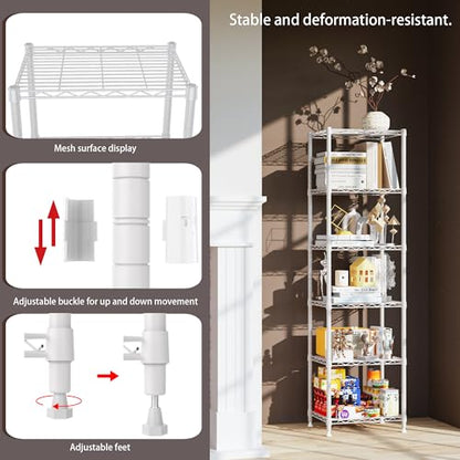 REGILLER 6 Wire Shelving Steel Storage Rack Adjustable Unit Shelves for Laundry Bathroom Kitchen Pantry Closet (16.7L x 11.9W x 64H, White) - color: White