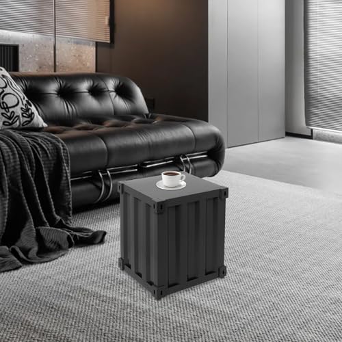 Industrial Style Container Cabinet, Iron Bedside Table with Lock, Shipping Container Style End Table, Wrought Iron Container Side Table for Living Room Bedroom Office (Black) - color: Black