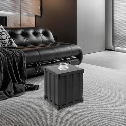 Industrial Style Container Cabinet, Iron Bedside Table with Lock, Shipping Container Style End Table, Wrought Iron Container Side Table for Living Room Bedroom Office (Black) - color: Black