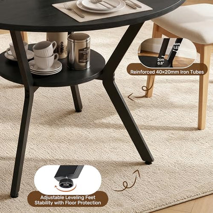 Miereirl 42.13" Round Dining Table for 4, Modern Kitchen Table with Open Storage Shelf, Wood Dining Table for Dining Room, Apartment, Small Spaces - color: Black