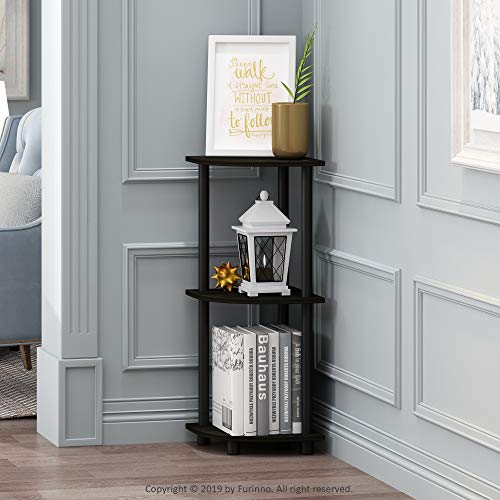 Furinno Turn-N-Tube Toolless Assembly 3-Tier Corner Shelf, Corner Book Shelf, Open Shelves Bookshelf, for Organization and Storage, Living Room, Home Office, Bedroom, Black Espresso - color: Black Espresso/Black, size: 3-Tier Corner