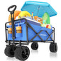 EchoSmile Heavy Duty 350 Lbs Capacity Collapsible Wagon, Outdoor Folding Camping Grocery Portable Utility Cart, Adjustable Rolling Carts, All Terrain Sports Wagon with Big Wheels (Blue) - color: Blue