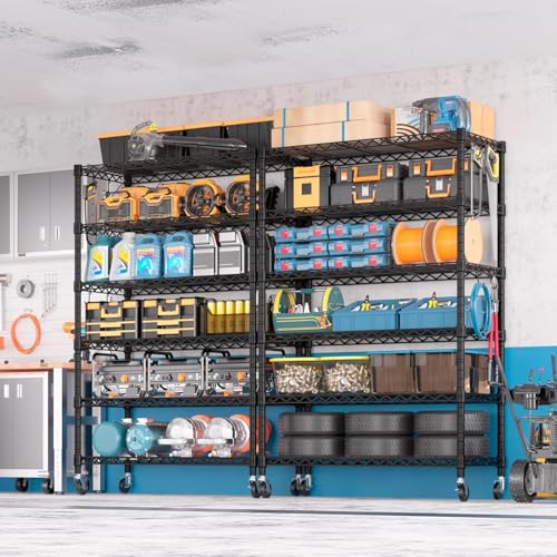PrimeZone 6 Tier Wire Shelving with Wheels 79''H 1500lbs Storage Shelves NSF Certified Heavy Duty Steel Metal Shelf Adjustable Rolling Rack Kitchen Garage Closet Pantry Laundry 79''HX36''WX16''D 2Pcs - size: 36" W x 16" D x 79" H