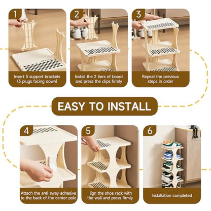 UFORU Vertical Shoe Rack 6 Tier, Narrow Free Standing Shoe Organizer for Closet, Entryway & Bedroom, Tall Plastic Narrow Shoe Rack for Small Spaces, Stackable Shoe Organizer& Easy to Assemble