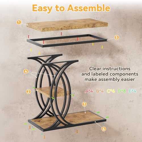 C Shaped End Table, Bed Side Table, 3-Tier Side Table with Metal Frame, Wood End Table with Storage for Living Room, Couch, Sofa, Bedroom, Easy Assembly, 23.6" D*11.8" W*23.6" H, Rustic Brown