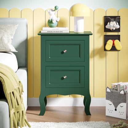 Bonnlo Green Nightstand with Drawers for Bedroom, Green Night Stand Bedside Table for Small Spaces, Kids Room, Living Room, Dorm, French, 15.75" W x 11.8" D x 23.6" H - color: Green
