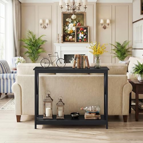 JupiterForce 39.4'' Entryway Table Console Table, 2-Tier Narrow Sofa Side Table with Storage Shelves for Entryway, Living Room, Hallway, Office, Foyer, Space Saving (Black) - color: Black