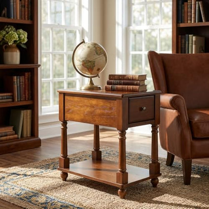 Narrow End Table with Drawer and Storage Shelf, Solid Wood Sofa Side Tables, Slim Beside Table-, Telephone for Small Spaces, Living Room, 22"L x 13"W x 22.7"H No-tools Assembly Caramel Brown BBJ004DR - color: Caramel Brown
