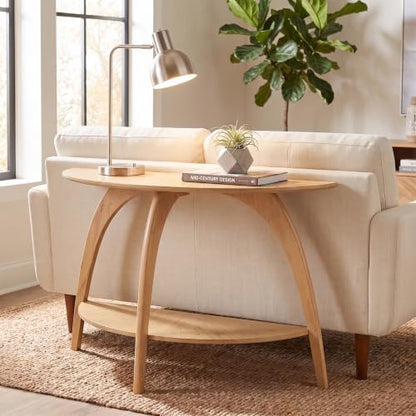 Martin Svensson Home LAX Mid Century Wood Sofa Console Table, Blonde | Retro Modern, Half-Moon Table with Lower Shelf, for Living Room or Entryway - color: Blonde