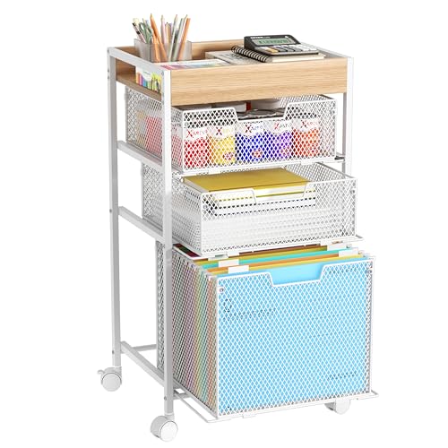 SWTYMIKI Rolling File Cart with Drawers - 4 Tier Under Desk Storage Craft Rolling Organizer Cart - Office Storage &Organization, Mobile Metal Filing Cabinet for Office and Home White - color: White