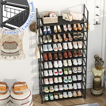 Simple Trending Tall Shoe Rack Storage Holds 40 Pairs, 10 Tier Shoe Organizer Shelf Large Capacity for Entryway Closet, Black - size: 10 Tiers Wide, Black
