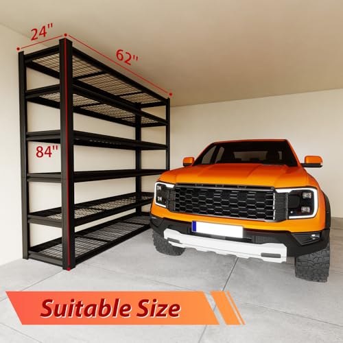 6T 4200 LBS Garage Shelving,84"*62"*24" Industrial Shelf,Airflow Design Storage Shelves,6 Tier Adjustable Metal Shelves,for Garage,Basement, Storage Room, Supermarket, Garden, Farm - size: Black 84"*62"*24" 6T