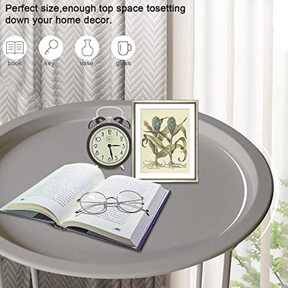 Garden 4 you Folding Tray Metal Side Table 2PC Grey Round End Table Cyan Sofa Small Accent Fold-able Table, Round End Table Tray, Next to Sofa Table, Snack Table for Living Room and Bed Room - color: Grey