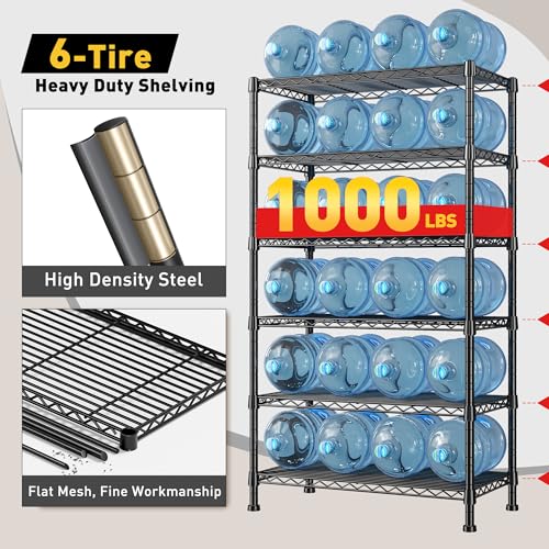 REIBII 6-Tier Storage Shelves Metal Shelving for Storage Load 1000 LBS,Wire Shelves Heavy Duty Shelving Unit Adjustable Pantry Shelf Bathroom Kitchen Garage 24" W x 14" D x 71" H, Black - size: 6 Tier-14"D x 24"W x 71"H