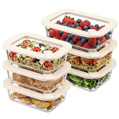 Urban Green Glass Food Storage Containers with Glass Lids, Microwave Safe Food Container Set, Aitight Meal Prep Container Set, LeakProof, 100% Plastic Free, 6 Pack - color: Ivory White - 6RT