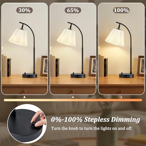 GyroVu Table Lamp Set of 2, Bedside Table Lamp with USB C+A Ports, Stepless Dimmable Nightstand Lamp, Small Cute Bedroom Lamps, Flower Lamp for Bedroom, Living Room, Home Office(Bulbs Included, Black) - color: white shade & black base