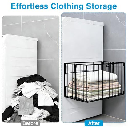 Magnetic Collapsible Laundry Basket, Foldable Metal Laundry Hamper for Washing Machine Side, Space Saving Pop Up Hamper, Laundry Room Organization and Storage (Black) - color: Black