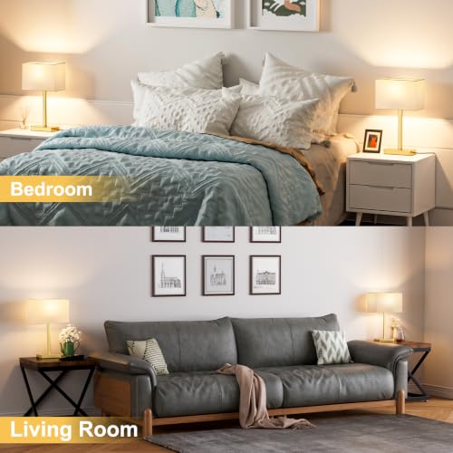 Hong-in Touch Lamps for Bedroom - 3-Way Dimmable Bedside Lamps Set of 2 with USB C+A, White Modern Table Lamp for Night Stands, Desk Lamp for Living Room Nightstand End Tables Bed Side
