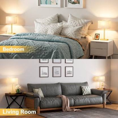 Hong-in Touch Lamps for Bedroom - 3-Way Dimmable Bedside Lamps Set of 2 with USB C+A, White Modern Table Lamp for Night Stands, Desk Lamp for Living Room Nightstand End Tables Bed Side