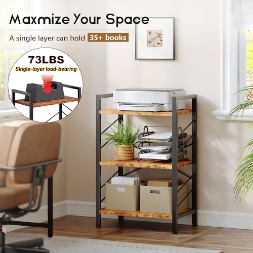 DurayLoly 2 Pieces 3 Tier Bookshelf for Narrow Space, Rustic Brown | Small Space Dwellers , Sidebars and Metal Frame - color: Rustic Brown, size: 3 Tier - 2 pcs
