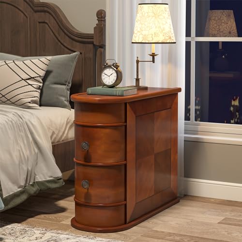 Tribesigns Wood End Table, 2-Drawer Narrow Side Table Slim Chair Solid Side Table, No Assembly Required, Finished Back