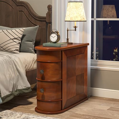 Tribesigns Wood End Table, 2-Drawer Narrow Side Table Slim Chair Solid Side Table, No Assembly Required, Finished Back